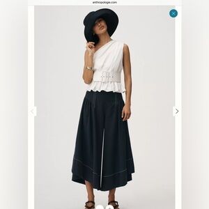 NWT Anthropologie Long Waisted Linen Blend Navy Pant size 16